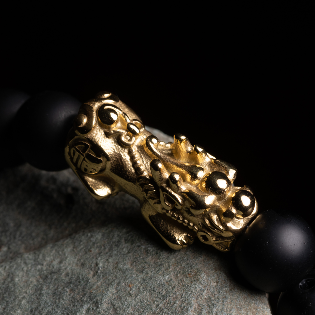 Emperor's Luck III - Double Lucky Piyao in Gold Pyrite and Imperial Jade Bracelet - Lucky Life Manila