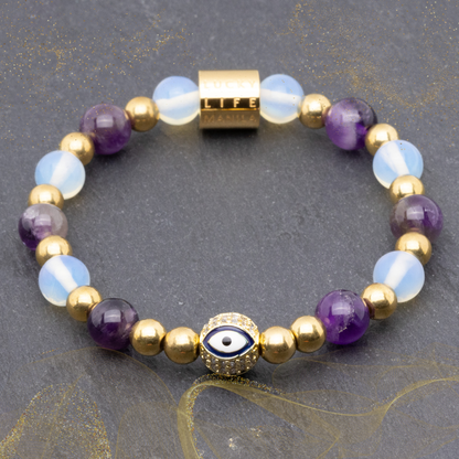 Diana III Bracelet - Evil Eye Charm, Amethyst, Moonstone & Gold Pyrite Bracelet - Lucky Life Manila