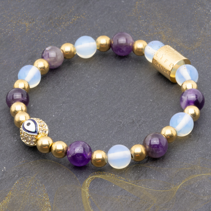 Diana III Bracelet - Evil Eye Charm, Amethyst, Moonstone & Gold Pyrite Bracelet - Lucky Life Manila