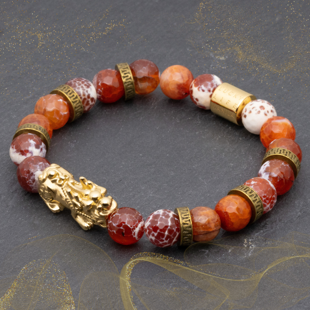 Helios I Bracelet - Lucky Piyao in Faceted Red Fire & Snake Skin Agate - Lucky Life Manila