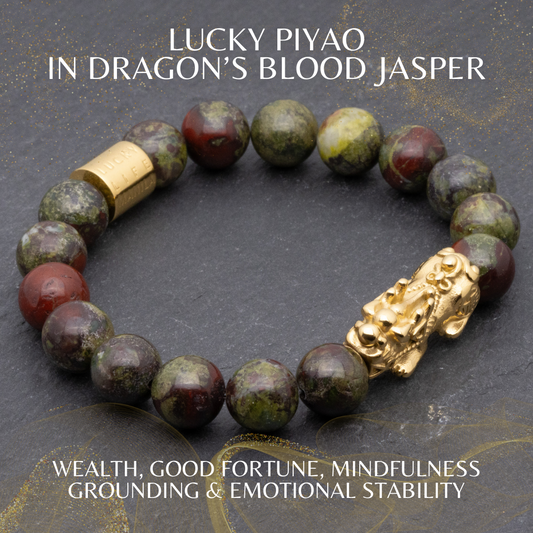 Lucky Piyao in Dragon's Blood Jasper Bracelet