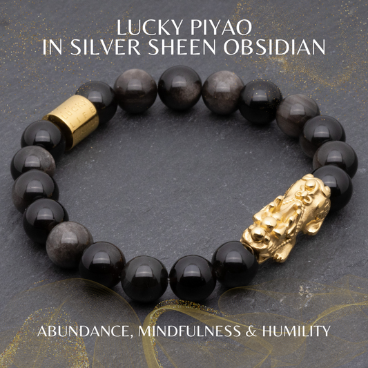 Lucky Piyao in Silver Sheen Obsidian Bracelet