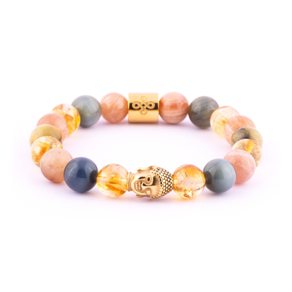 Apollo II Bracelet (Buddha Head Charm, Natural Citrine, Sunstone, Golden Blue Tiger's Eye)