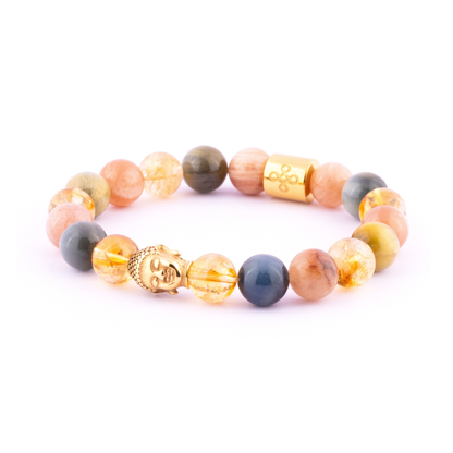 Apollo II Bracelet (Buddha Head Charm, Natural Citrine, Sunstone, Golden Blue Tiger's Eye)