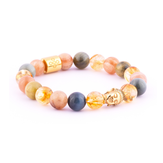 Apollo II Bracelet (Buddha Head Charm, Natural Citrine, Sunstone, Golden Blue Tiger's Eye)