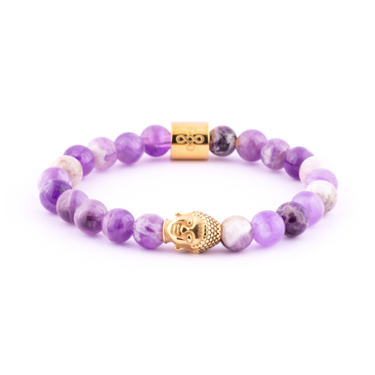 Hygeia I Bracelet (Buddha Head Charm in Natural Chevron Amethyst 8mm)