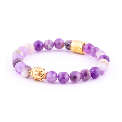 Hygeia I Bracelet (Buddha Head Charm in Natural Chevron Amethyst 8mm)