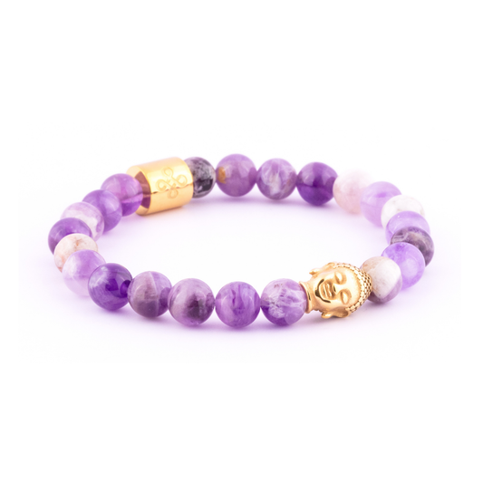 Hygeia I Bracelet (Buddha Head Charm in Natural Chevron Amethyst 8mm)