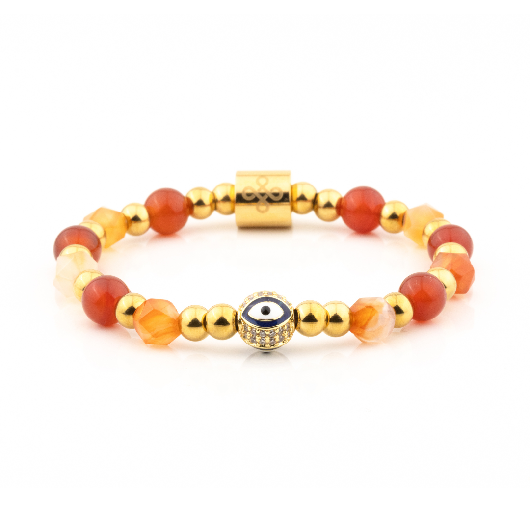 Diana IV Bracelet (Evil Eye Charm in Natural Red Agate & Faceted Orange Agate)