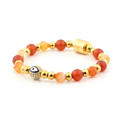 Diana IV Bracelet (Evil Eye Charm in Natural Red Agate & Faceted Orange Agate)