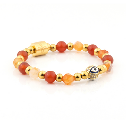 Diana IV Bracelet (Evil Eye Charm in Natural Red Agate & Faceted Orange Agate)