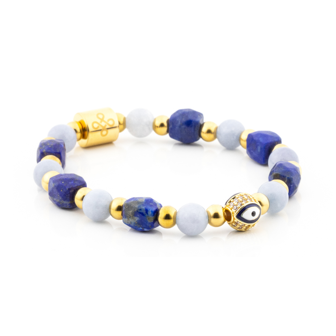 Diana VI Bracelet (Evil Eye Charm in Natural Aquamarine and Lapiz Lazuli)