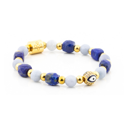 Diana VI Bracelet (Evil Eye Charm in Natural Aquamarine and Lapiz Lazuli)