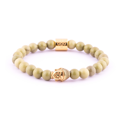 Eirene I Bracelet (Buddha Head Charm in Natural Matcha Alashan Agate 8mm)