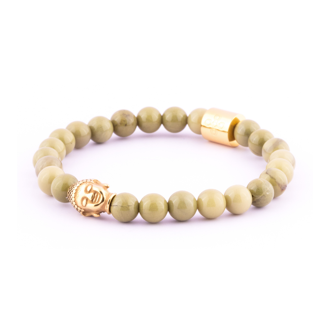 Eirene I Bracelet (Buddha Head Charm in Natural Matcha Alashan Agate 8mm)