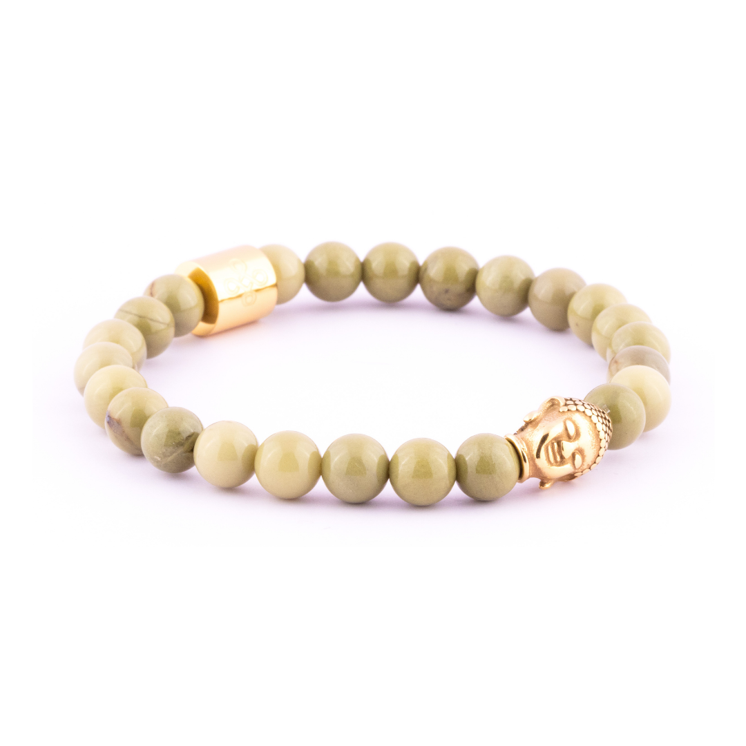 Eirene I Bracelet (Buddha Head Charm in Natural Matcha Alashan Agate 8mm)