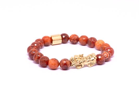 Lucky Piyao in Faceted Natural Red Fire Agate Bracelet