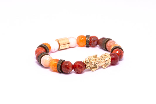 Helios I Bracelet (Lucky Piyao in Natural Faceted Red Fire & Snake Skin Agate)