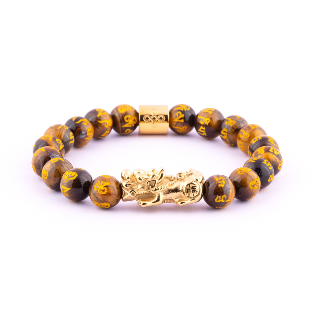 Lucky Piyao in Mantra Engraved Natural Brown Tiger's Eye Bracelet