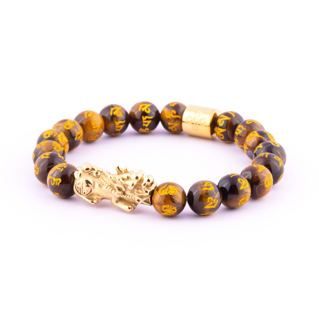 Lucky Piyao in Mantra Engraved Natural Brown Tiger's Eye Bracelet