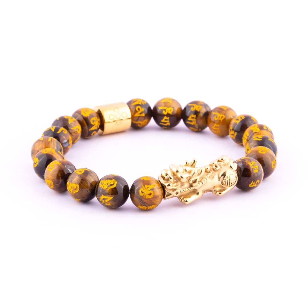 Lucky Piyao in Mantra Engraved Natural Brown Tiger's Eye Bracelet