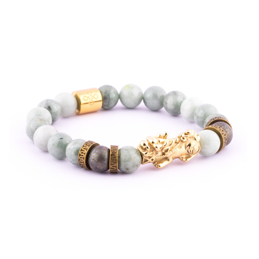 Emperor's Luck I Bracelet (Lucky Piyao in Natural Burmese Jade & Pyrite)