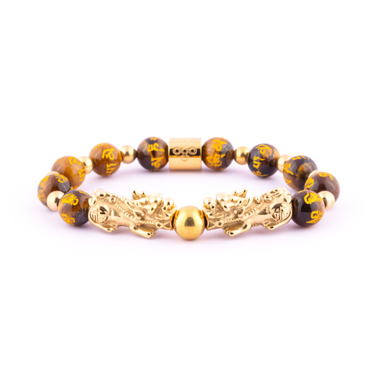 Emperor's Luck II Bracelet (Double Lucky Piyao in Mantra Engraved Natural Brown Tiger's Eye)