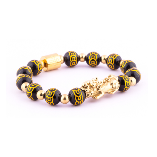 Emperor's Luck V Bracelet (Lucky Piyao in 9 Coins Engraved Natural Black Onyx)