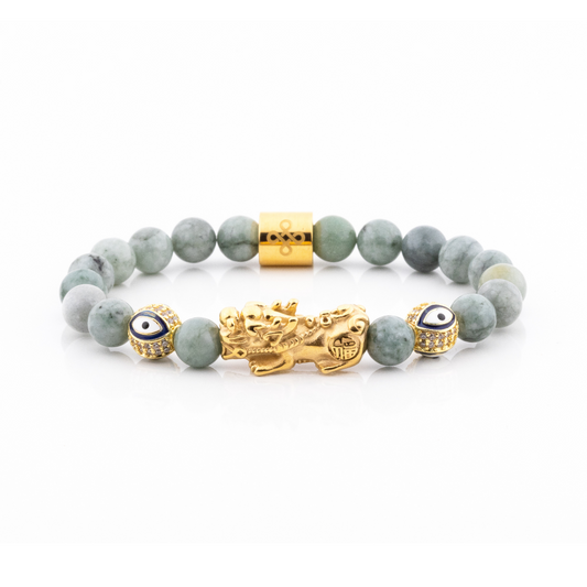 Emperor's Luck VI Bracelet (Lucky Piyao  and Evil Eye Charm in Natural Burmese Jade)