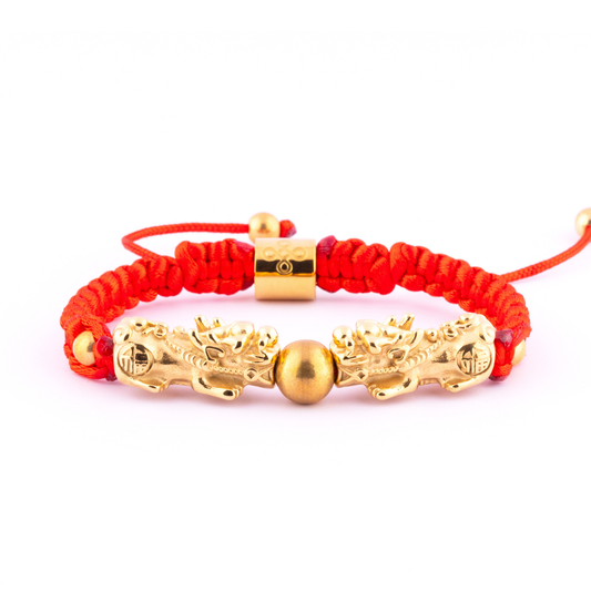 Double Lucky Piyao in Tibetan Red String Bracelet