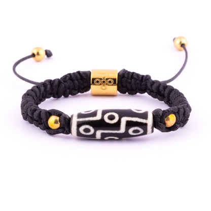 9-Eyed Dzi with Gold Pyrite Tibetan Shamballa Bracelet