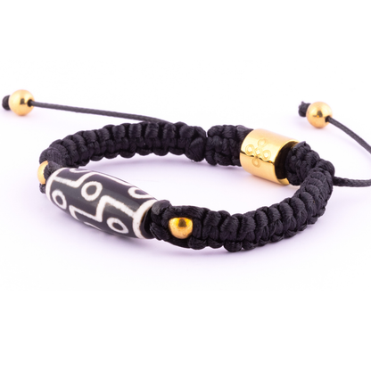 9-Eyed Dzi with Gold Pyrite Tibetan Shamballa Bracelet