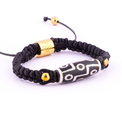 9-Eyed Dzi with Gold Pyrite Tibetan Shamballa Bracelet