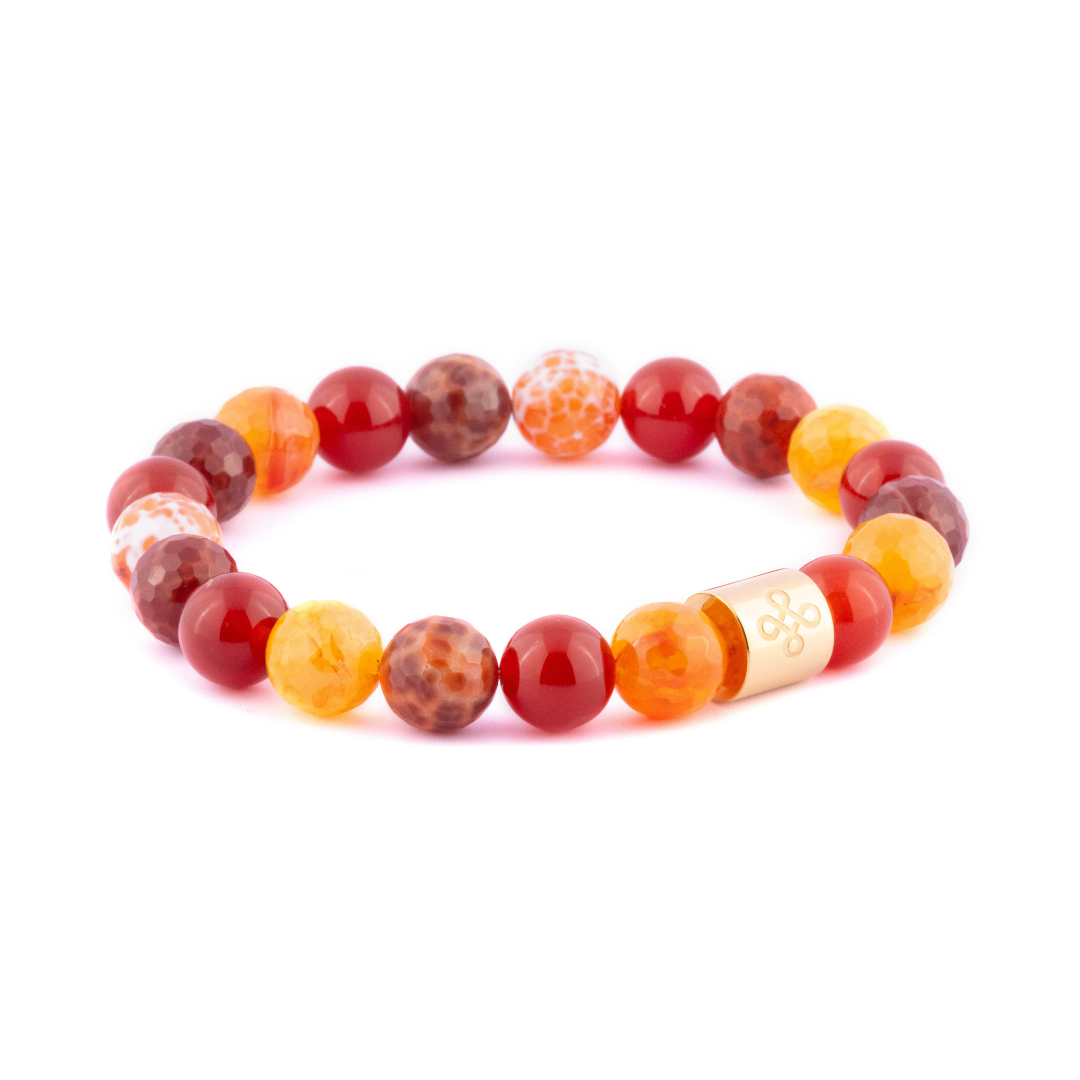 Prometheus I Tri-stone Bracelet (Natural Fire Agate, Red Snake Skin Agate & Red Agate)