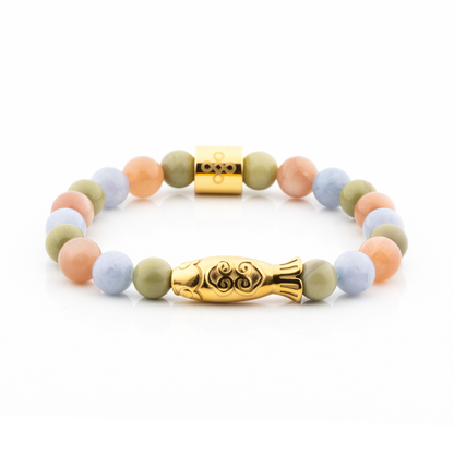 Yamabuki II Bracelet (Koi Fish Charm, Matcha Alashan Agate, Aquamarine and Sunstone)