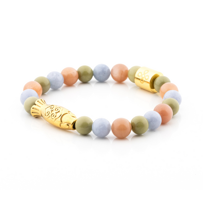 Yamabuki II Bracelet (Koi Fish Charm, Matcha Alashan Agate, Aquamarine and Sunstone)