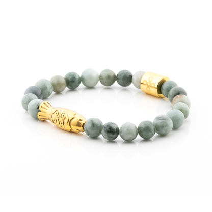 Yamabuki V Bracelet (Koi Fish Charm and Burmese Jade)