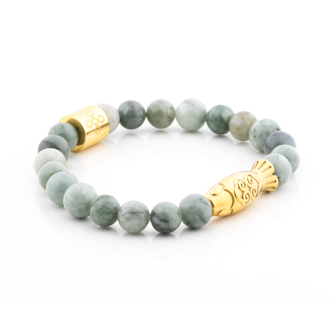 Yamabuki V Bracelet (Koi Fish Charm and Burmese Jade)