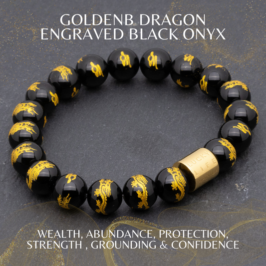 Classic Dragon Engraved Black Onyx Bracelet